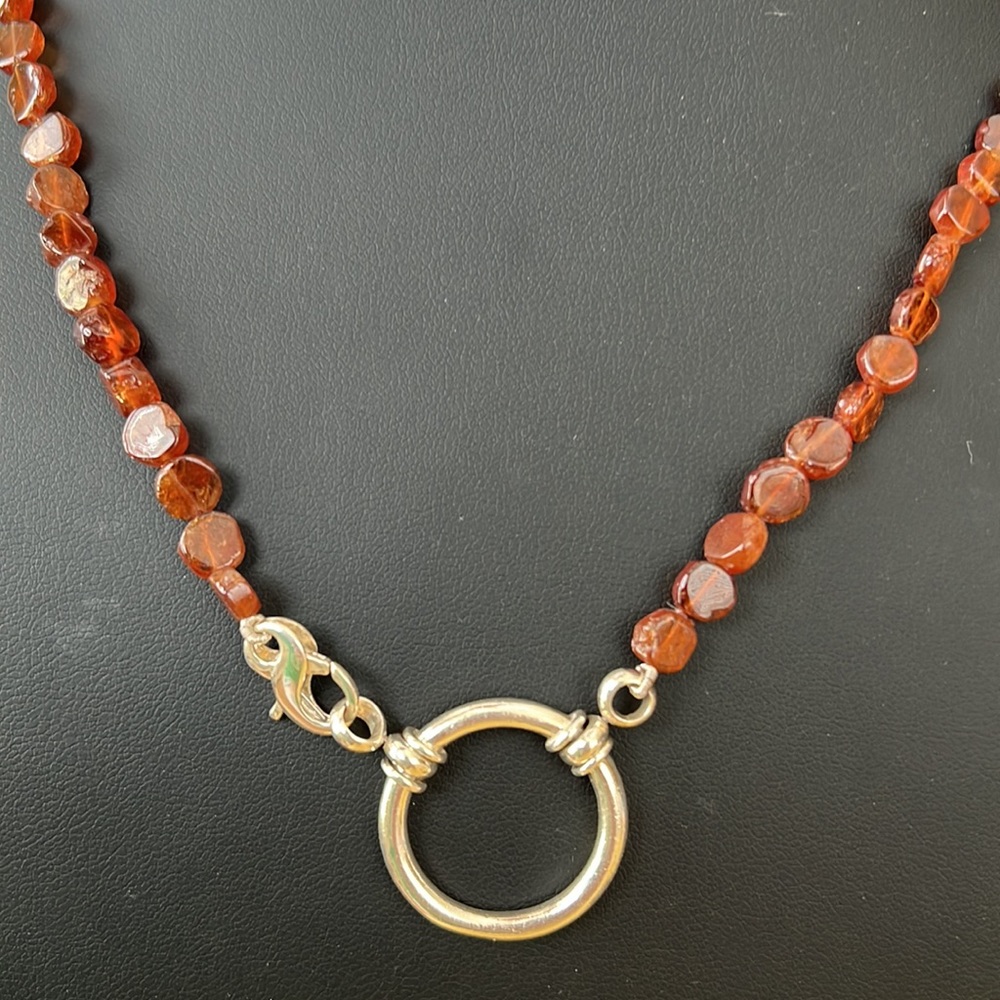 Red Amber Beaded Necklace with Gold Ring Accent